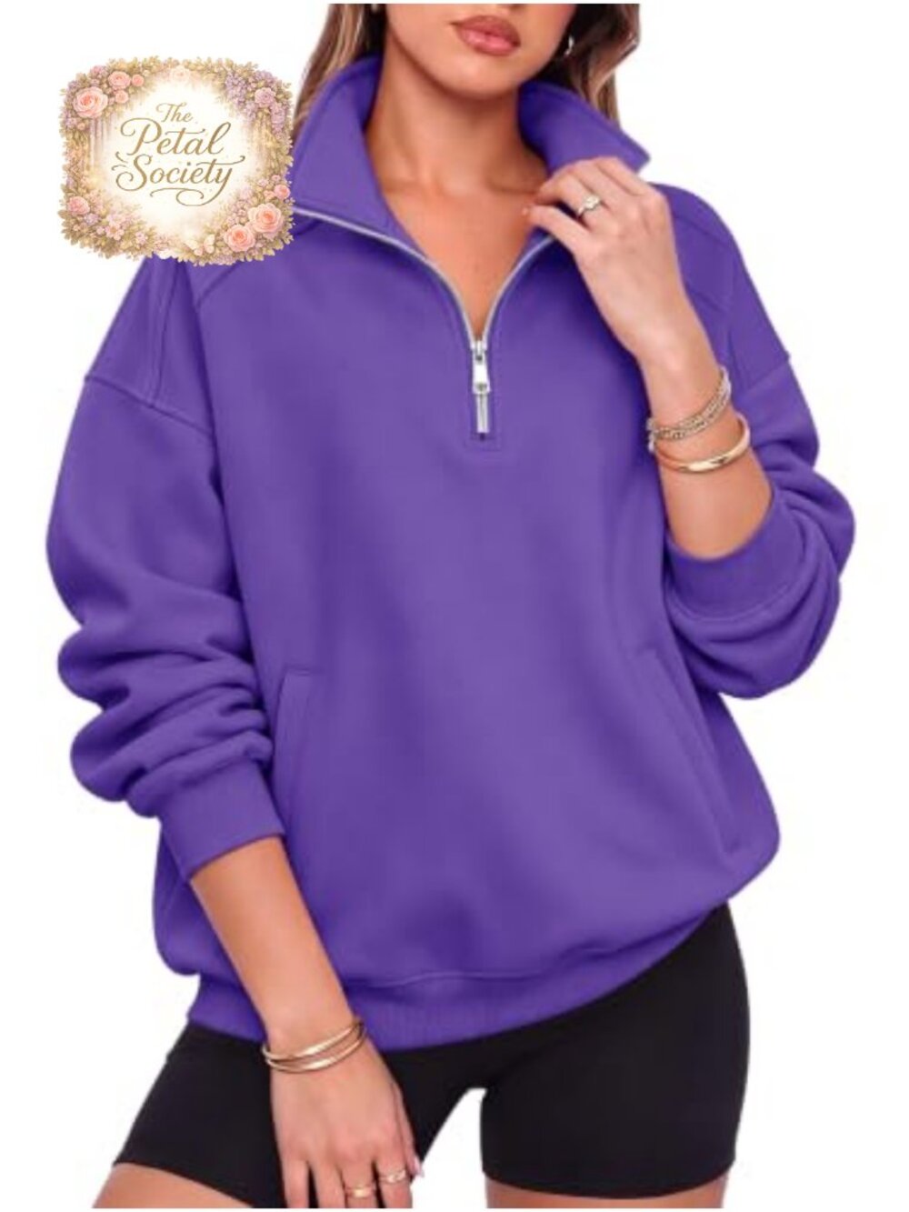 Oversized Half Zip Fleece Sweatshirt Henley Snap Button Drop Shoulder Pullover